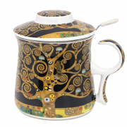Kubek Porcelanowy z Zaparzaczem i Pokrywką 350 ml – Klimt Drzewo Życia