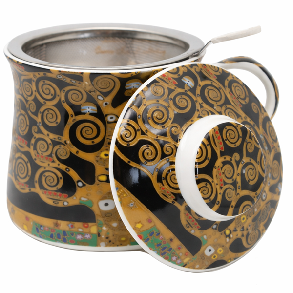 Kubek Porcelanowy z Zaparzaczem i Pokrywką 350 ml – Klimt Drzewo Życia