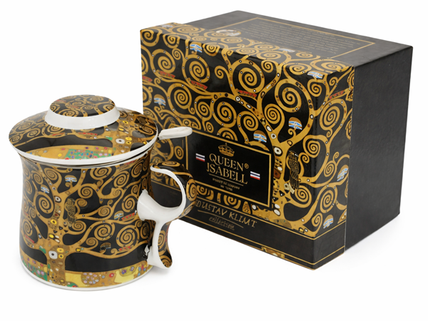 Kubek Porcelanowy z Zaparzaczem i Pokrywką 350 ml – Klimt Drzewo Życia
