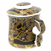 Kubek Porcelanowy z Zaparzaczem i Pokrywką 350 ml – Klimt Drzewo Życia