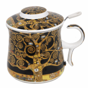 Kubek Porcelanowy z Zaparzaczem i Pokrywką 350 ml – Klimt Drzewo Życia