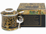 Kubek Porcelanowy z Zaparzaczem i Pokrywką 350 ml – Klimt Drzewo Życia