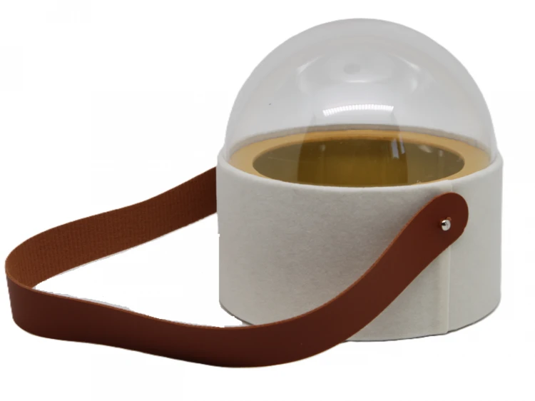 Pudełko Prezentowe Flower Box z Kopułą i Paskiem Welurowe Kremowe 13.5cm