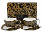 Komplet Porcelanowy Filiżanki ze Spodkami i Łyżeczkami – Klimt Drzewo Życia