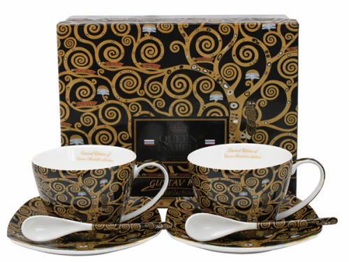 Komplet Porcelanowy Filiżanki ze Spodkami i Łyżeczkami – Klimt Drzewo Życia