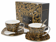 Komplet Porcelanowy Filiżanki ze Spodkami i Łyżeczkami – Klimt Drzewo Życia