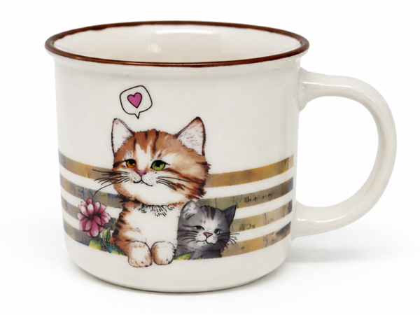 Kubek Ceramiczny Kot Kotki Serce 400ml Duży Ceramiczny Na Prezent