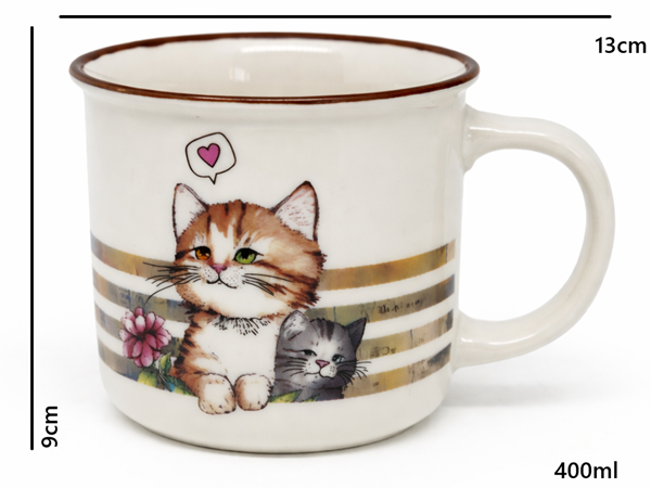 Kubek Ceramiczny Kot Kotki Serce 400ml Duży Ceramiczny Na Prezent