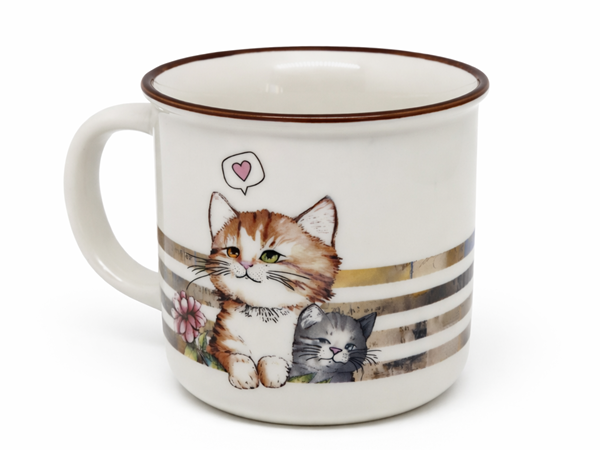 Kubek Ceramiczny Kot Kotki Serce 400ml Duży Ceramiczny Na Prezent