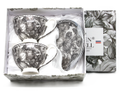 Zestaw Filiżanek ze Spodkami Porcelana Czarno-Biała Kwiaty 250ml