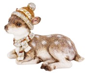 Urocza Figurka Zimowa Leżący Jelonek z Czapką – Dekoracja Świąteczna 17 cm