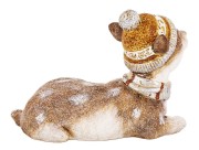 Urocza Figurka Zimowa Leżący Jelonek z Czapką – Dekoracja Świąteczna 17 cm