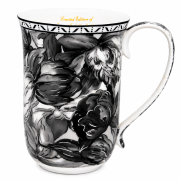 Elegancki Kubek Porcelanowy 400 ml – Czarno-Biały Motyw Kwiatowy