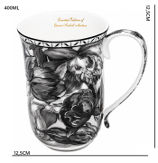 Elegancki Kubek Porcelanowy 400 ml – Czarno-Biały Motyw Kwiatowy