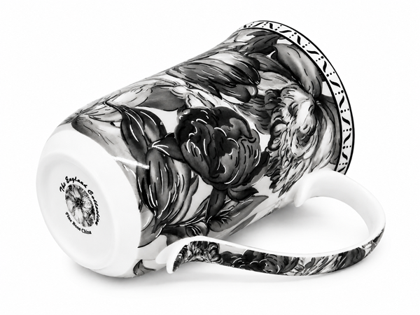 Elegancki Kubek Porcelanowy 400 ml – Czarno-Biały Motyw Kwiatowy