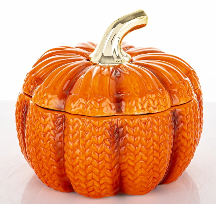 Pojemnik Dynia Ceramiczny Szkatułka z Pokrywką Jesienna Ozdoba 14cm