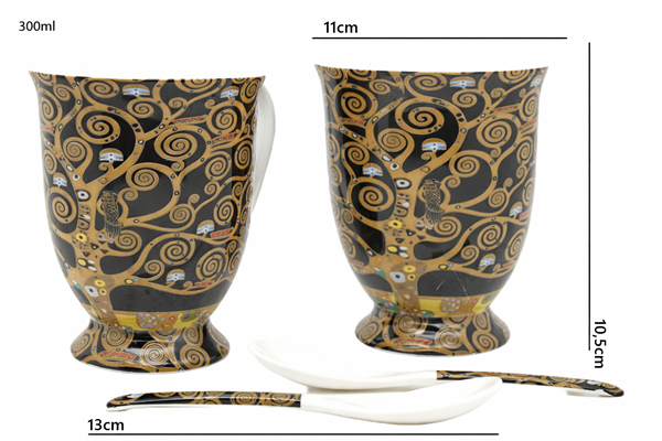 Komplet Porcelanowy 2 Kubki 300ml z Łyżeczkami – Gustav Klimt Drzewo Życia.png