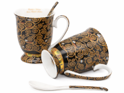 Komplet Porcelanowy 2 Kubki 300ml z Łyżeczkami – Gustav Klimt Drzewo Życia