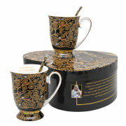 Komplet Porcelanowy 2 Kubki 300ml z Łyżeczkami – Gustav Klimt Drzewo Życia