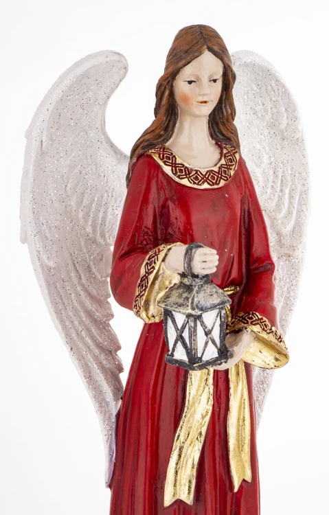 Figurka Anioł z Lampionem Czerwona Suknia Boże Narodzenie 38cm
