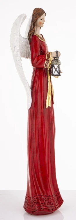 Figurka Anioł z Lampionem Czerwona Suknia Boże Narodzenie 38cm