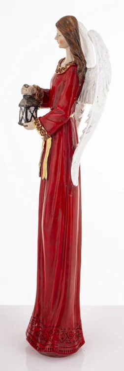 Figurka Anioł z Lampionem Czerwona Suknia Boże Narodzenie 38cm