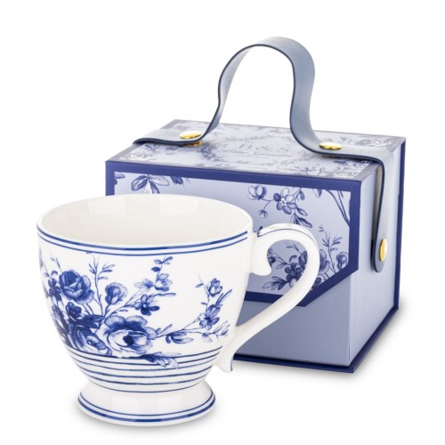 Kubek Porcelanowy 380 ml w Ozdobnym Kufereczku – Niebieskie Kwiaty