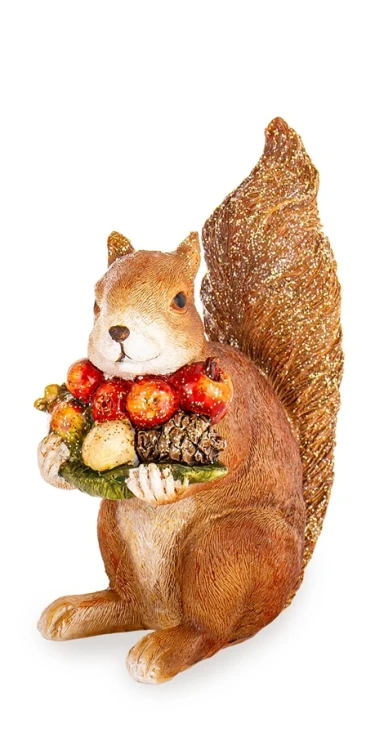 Figurka Wiewiórka z Owocami Dekoracja Jesienna Brokatowa 14cm