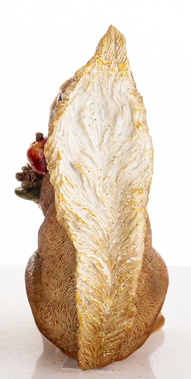 Figurka Wiewiórka z Owocami Dekoracja Jesienna Brokatowa 14cm