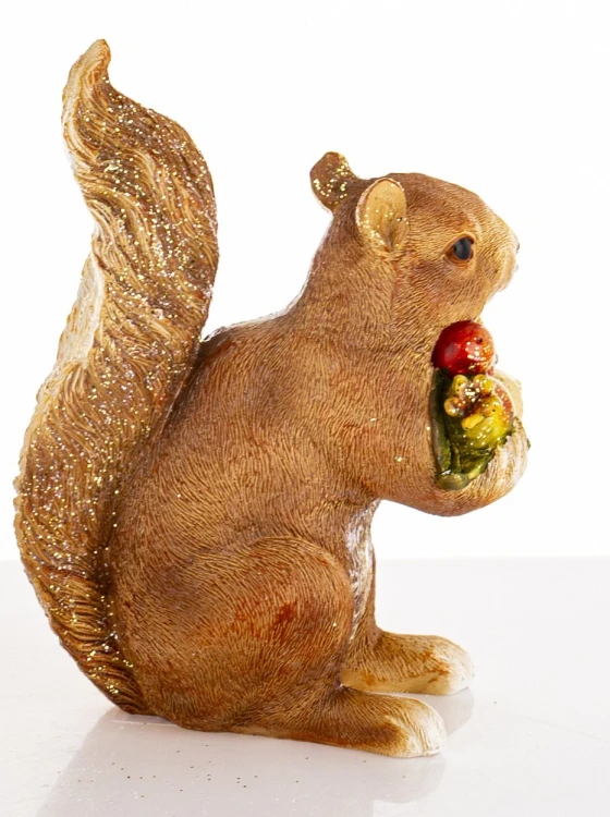 Figurka Wiewiórka z Owocami Dekoracja Jesienna Brokatowa 14cm