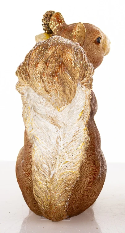 Figurka Wiewiórka z Szyszkami Dekoracja Jesienna Złota Brokatowa 15cm