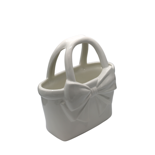 Wazon Ceramiczny Torebka z Kokardą Biały 27x12,9x28 cm.png