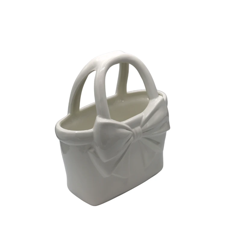 Wazon Ceramiczny Torebka z Kokardą Biały 27x12,9x28 cm.png