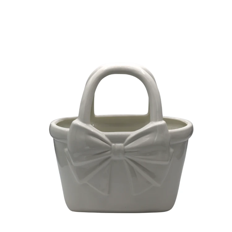 Wazon Ceramiczny Torebka z Kokardą Biały 27x12,9x28 cm.png