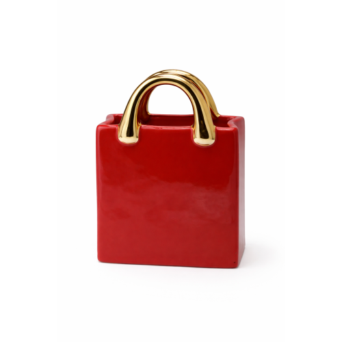 Wazon Ceramiczny Torebka Czerwono-Złota 15,7x9,9x20,6 cm