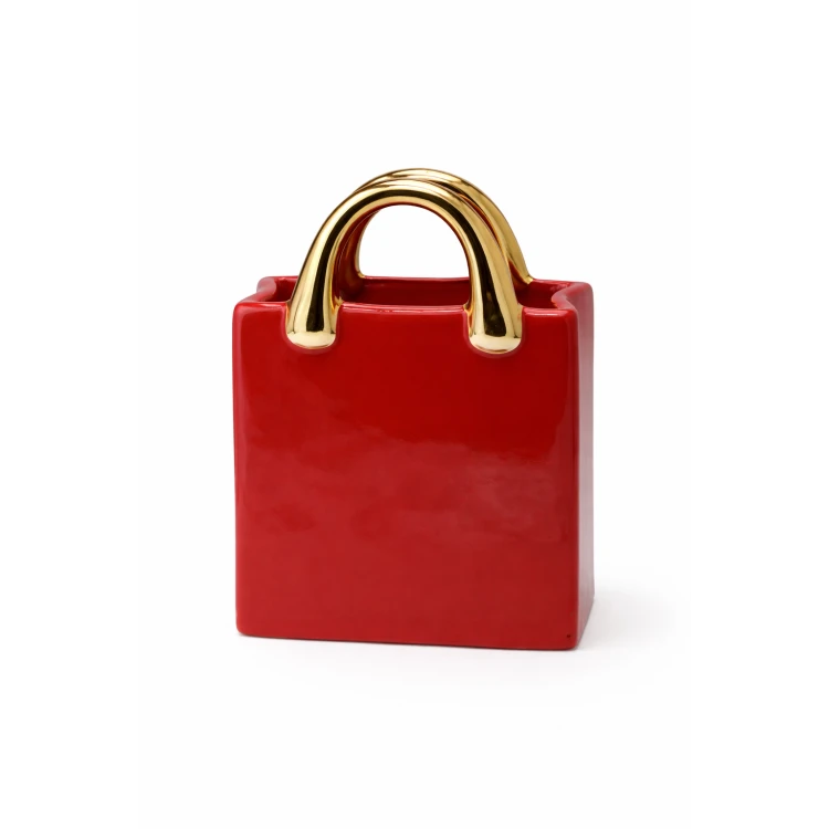 Wazon Ceramiczny Torebka Czerwono-Złota 15,7x9,9x20,6 cm
