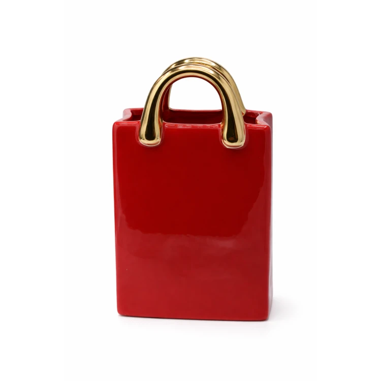 Wazon Ceramiczny Torebka Czerwono-Złota 15,7x10,4x26,5 cm