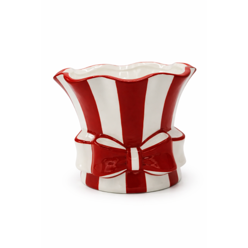 Osłonka Ceramiczna z Kokardą w Paski Biało-Czerwona Duża 18x18x14,4 cm .png