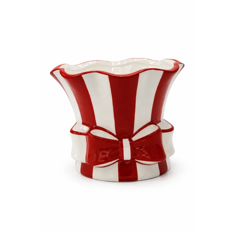 Osłonka Ceramiczna z Kokardą w Paski Biało-Czerwona Duża 18x18x14,4 cm .png