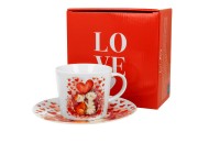 Filiżanka ze Spodkiem Porcelanowa Zakochane Koty 240 ml Walentynki Prezent