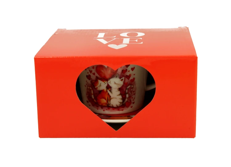 Filiżanka ze Spodkiem Porcelanowa Zakochane Koty 240 ml Walentynki Prezent