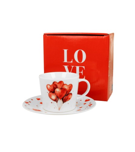 Filiżanka ze Spodkiem Porcelanowa Balony Serca 240 ml Walentynki Prezent