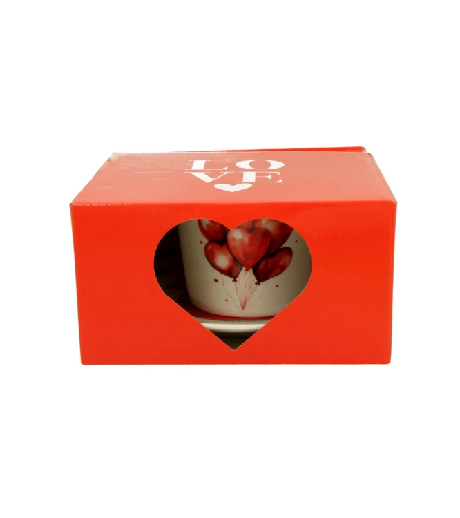 Filiżanka ze Spodkiem Porcelanowa Balony Serca 240 ml Walentynki Prezent