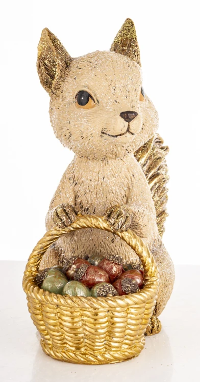 Figurka Dekoracyjna Wiewiórka z Koszykiem 19,5 cm