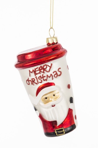 Bombka Szklana Kubek Kawy Mikołaj 12 cm