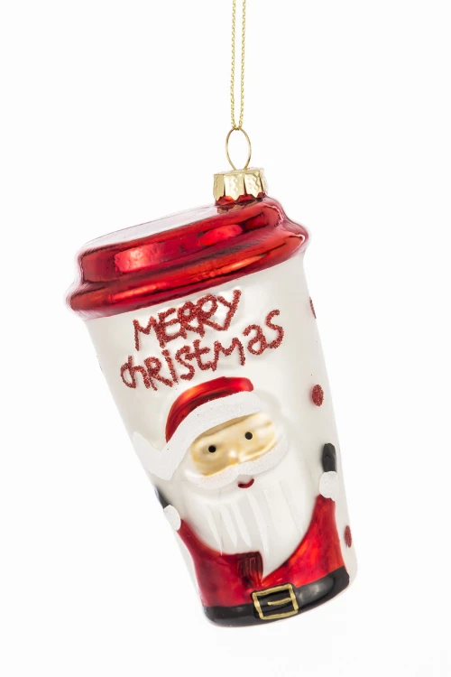 Bombka Szklana Kubek Kawy Mikołaj 12 cm