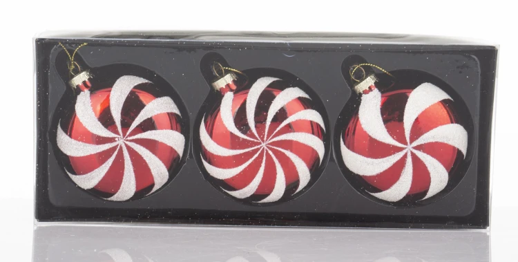 Komplet Bombek Szklanych Cukierki Czerwone 8,5 cm - 3 szt.