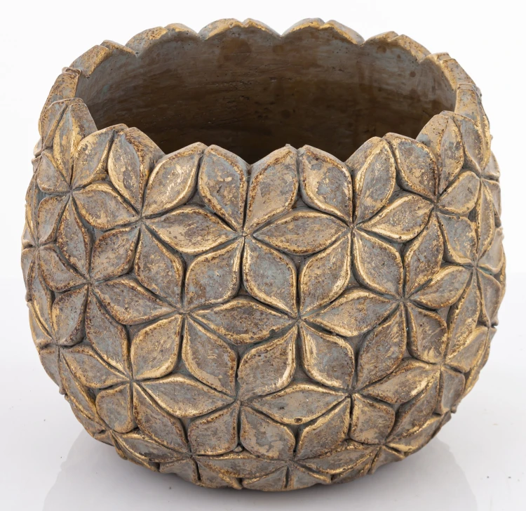 Osłonka Cementowa Złota Kwiatowy Wzór 17,5 cm