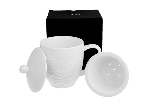 Kubek z Zaparzaczem i Pokrywką DIAMOND 350 ml Porcelana Durable Biała