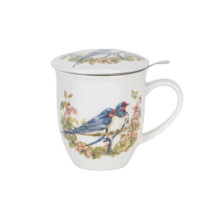 Kubek z Zaparzaczem i Pokrywką Porcelana JASKÓŁKI Jaskółka 400 ml